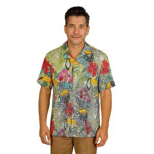 Tommy Bahama Men's Silk Floral Toucan Button-Front Camp Shirt M
